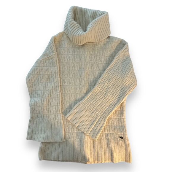 LACOSTE Cable Knit Cowl Neck Cream Sweater Back Buttons‎ Wm Sz 6 Med Bell… - Picture 7 of 11